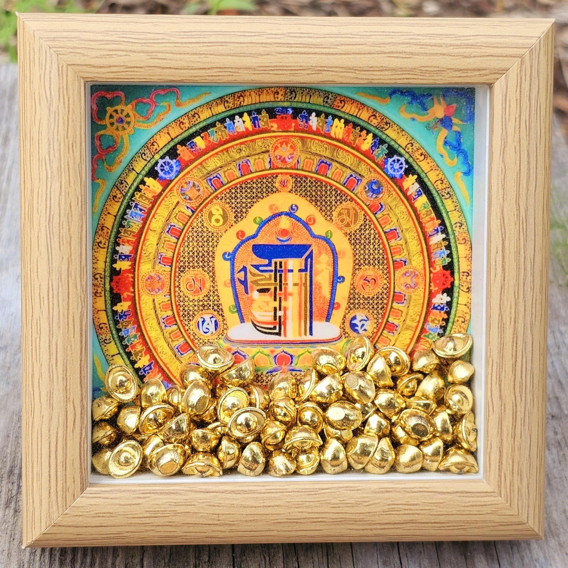 Tranh lưu niệm để bàn mandala kalachakra và thỏi vàng mẫu 4